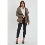 Nero Leather Fur Kapüşon ve Yaka Triko Kadın Deri Ceket - Antik - Regular Fit