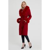 Nero Leather Fur Kırmızı Kadın Kaşe Kaban Yaka ve Manşet Kürk HN01 - 240-Kırmızı