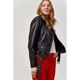 Nero Leather Fur Klasik Biker Kadın Deri Ceket - 4XL - 01-Siyah - Regular Fit