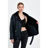 Nero Leather Fur Körli Tüy Kuzu Kürkü Kadın Kaban(Regular FIT)VV509 - M - 01L-Lacivert