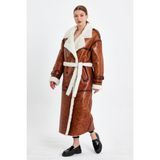 Nero Leather Fur Körli Tüy Kuzu Kürkü Kadın Manto (Regular Fıt)Mdl6 - S - Taba