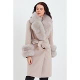 Nero Leather Fur Krem Kadın Kaşe Kaban Yaka ve Manşet Kürk Mdl1 - 2XL