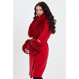 Nero Leather Fur Krmızı Kadın Kaşe Kaban Yaka ve Manşet Kürk Mdl1 - 3XL - 240-Kırmızı