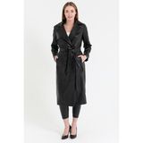 Nero Leather Fur Kurvaze Kapama Uzun Deri Ceket - Z9100U - 001-Siyah