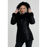 Nero Leather Fur Napa Kuzu Kürk Kapüşonlu Kaban (Regular Fit) HN34 - M - 001-Siyah