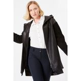 Nero Leather Fur Örgü Detaylı Kapüşonlu Kadın Deri Ceket - M - 012-Siyah - Relax Fit