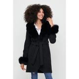 Nero Leather Fur Siyah Kadın Kaşe Kaban Yaka ve Manşet Kürk Ovl - 01 Siyah