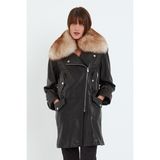 Nero Leather Fur Siyah Kuzu Derisi Kadın Kaban Yaka Çıkma Kürk - AA105 - 2XL - 001-Siyah