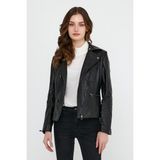 Nero Leather Fur Spor Kadın Deri Ceket - M - 01-Siyah - Slim Fit