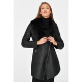 Nero Leather Fur Uzun Kadın Kürk Kaban - 0435YK - M - 001-Siyah