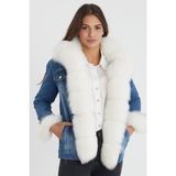 Nero Leather Fur Yaka, Kol ve Önler Kürk Içi Çıkma Astar Kadın Kot Ceket - 2XL - 01L-Lacivert - Regular Fit