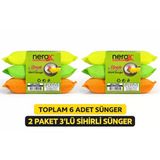 Nerox Magic Sihirli Sünger 3'Lü 2 Paket Toplam 6 Adet Çok Amaçlı Temizlik Süngeri Mutfak Bulaşık Banyo Temizlik Süngeri