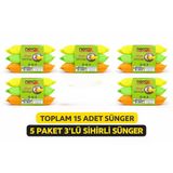 Nerox Magic Sihirli Sünger 3'Lü 5 Paket Toplam 15 Adet Çok Amaçlı Temizlik Süngeri Mutfak Bulaşık Banyo Temizlik Süngeri