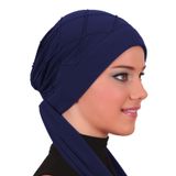 NERVÜRLÜ BAĞLAMA LACİVERT HAZIR TÜRBAN TESETTÜR BONE