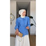 Nes Moda Kadın Bebe Yaka Detaylı Fisto Dantel Tesettür Gömlek Tunik