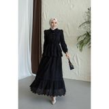 Nes Moda Kadın Katmanlı Büzgü Detaylı Fisto Brode Dantel Etek Gömlek Takım Tesettür Elbise