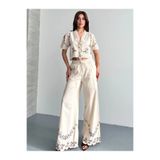Nes Moda Nakışlı Keten Takım Elbise Gömlek Pantolon
