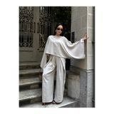 Nes Moda Tencel Kumaş Yarasa Kol Bluz Pileli Palazzo Pantolon Takım