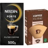 NESCAFÉ Forte Filtre Kahve 500 Gr + Coffee Filters Filtre Kahve Kağıdı 1/4 40'lı