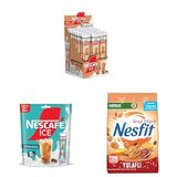 NESCAFÉ Ice – Toffee Nut Aromalı 24'lü Paket x 1, NESCAFÉ Milky Ice Original 120'li Paket 12 x (10x10.5 G) x 2, Nestlé Nesfit Tam Tahıllı Karışık Meyveli Mısır Gevreği 400 g x 1