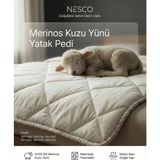 Nesco %100 Merinos Kuzu Yünü Yatak Pedi, Organik Yatak Koruyucu, Yıkanabilir Yün Yatak Pedi, Doğal Konfor - Beyaz - 200 x 220 cm