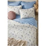 NESCO %100 Pamuk Battal Boy Nevresim Takımı 220x240 cm Lastikli Çarşaflı Mavi Çiçek Desenli