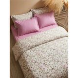 Nesco %100 Pamuk Battal Boy Nevresim Takımı 220X240 cm Lastikli Çarşaflı Pembe Çiçek Desenli - Beyaz - 220 x 240 cm