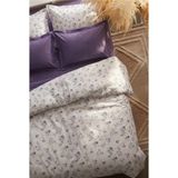 Nesco %100 Pamuk Çift Kişilik Nevresim Takımı 200X220 cm Lastikli Çarşaflı Çiçek Desenli Mor - Gri - 200 x 220 cm