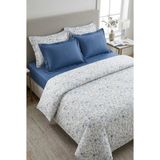 Nesco %100 Pamuk Tek Kişilik Nevresim Takımı 160X220 cm Lastikli Çarşaflı Mavi Çiçek Desenli Lacivert - 160 x 220 cm