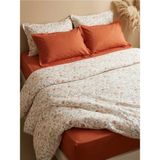 Nesco %100 Pamuk Tek Kişilik Nevresim Takımı 160X220 cm Lastikli Çarşaflı Turuncu Çiçek Desenli - Beyaz - 160 x 220 cm