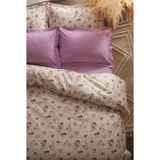 Nesco Battal Boy %100 Pamuk Nevresim Takımı 220X240 Çiçek Desenli Nevresim + Mavi Düz Çarşaf - Beyaz - 200 x 220 cm
