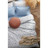 Nesco Battal Boy %100 Pamuk Nevresim Takımı 220X240 Çiçek Desenli Nevresim + Mavi Düz Çarşaf - Renkli - 200 x 220 cm