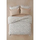 Nesco Bej Çiçek Desenli %100 Pamuk 200X220 Çift Kişilik Nevresim Takımı + Lastikli Bej Çarşaf - 200 x 220 cm