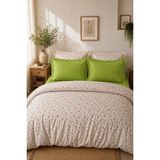Nesco Beyaz Çiçek Pamuk 200X220 Çift Kişilik Nevresim Takımı + Lastikli Fıstık Yeşili Çarşaf + 4 Yastık - 200 x 220 cm
