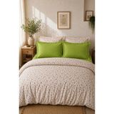 Nesco Beyaz Çiçek Pamuk 220X240 Battal Boy Nevresim Takımı + Lastikli Fıstık Yeşili Çarşaf + 4 Yastık - 220 x 240 cm