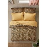 Nesco Çift Kişilik %100 Pamuk Nevresim Takımı 200X220 Leopar Desenli Nevresim + Düz Hardal Çarşaf - Beyaz - 200 x 220 cm