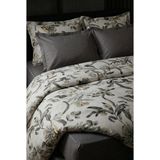 Nesco Gri Çiçek %100 Pamuk 200X220 Çift Kişilik Nevresim Takımı + Lastikli Antrasit Çarşaf + 4 Yastık - Beyaz - 200 x 220 cm