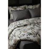 Nesco Gri Çiçek %100 Pamuk Tek Kişilik 160x220 4 Parça Nevresim Takımı | 100x200x30 Lastikli Çarşaf + 2 Yastık - Beyaz - 160 x 220 cm