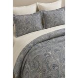 NESCO Gri Mavi Etnik Şal Pamuk 220x240 Battal Boy Nevresim Takımı + Lastikli Krem Çarşaf + 4 Yastık