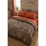 NESCO Kiremit Etnik Şal Çift Kişilik Nevresim Takımı 200x220 + 160x200 4 cm Lastikli Çarşaf + 4 Yastık