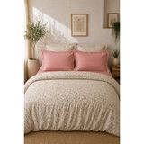 Nesco Krem Çiçek Desenli Pamuk 160X220 Tek Kişilik Nevresim Takımı + Lastikli Gül Kurusu Çarşaf + 2 Yastık - Pembe - 160 x 200 cm