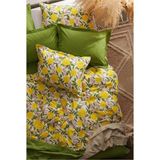 Nesco Limon Desenli Çift Kişilik %100 Pamuk Nevresim Takımı 200X220 + Yeşil Düz Çarşaf + 4 Yastık - Sarı - 200 x 220 cm