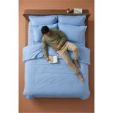 Nesco Mavi Battal Boy %100 Pamuk Nevresim Takımı 220X240 Nevresim 180X200 Çarşaf 4 Yastık Kılıfı - 220 x 240 cm