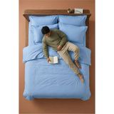 Nesco Mavi Çift Kişilik %100 Pamuk Nevresim Takımı 200X220 Nevresim 160X200 Çarşaf 4 Yastık Kılıfı - 200 x 220 cm