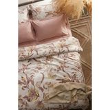 Nesco Pudra Çiçek Desenli %100 Pamuk 220X240 Battal Boy Nevresim Takımı + Lastikli Pudra Çarşaf + 4 Yastık - Beyaz - 220 x 240 cm