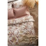 NESCO Pudra Çiçek Desenli %100 Pamuk 220x240 Battal Boy Nevresim Takımı + Lastikli Pudra Çarşaf + 4 Yastık