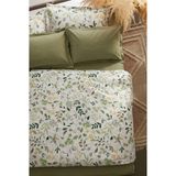 Nesco Yeşil Botanik %100 Pamuk 200X220 Çift Kişilik Nevresim Takımı + Lastikli Adaçayı Çarşaf + 4 Yastık - Beyaz - 200 x 220 cm