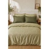 Nesco Yeşil Çiçek Desenli Pamuk Battal Boy Nevresim Takımı + Lastikli Zeytin Yeşili Çarşaf + 4 Yastık - 220 x 240 cm