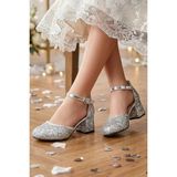 NeSe Shoes Işıl Işıl Kız Çocuk Topuklu Ayakkabı, Abiye Ayakkabı, Yeni Sezon, Pırıltılı Sadegümüşck - Düz Gümüş