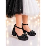 NeSe Shoes Işıl Işıl Kız Çocuk Topuklu Ayakkabı, Abiye Ayakkabı, Yeni Sezon, Pırıltılı Siyahck - Siyah-BK21